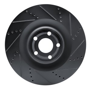 Ford Mustang Mach-E Brake Rotor (1) - Front Right - R1 Concepts - Drilled & Slotted - Black - `21-`25